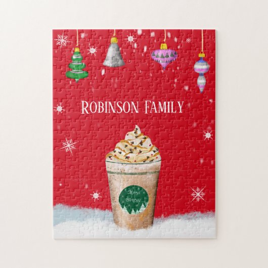メリークリスマスラテとヴィンテージオーナメント名 ジグソーパズル (縦)
