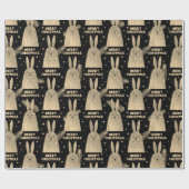 メリークリスマスラビットセピア金ゴールドメタリックブラック ラッピングペーパー (フラット)