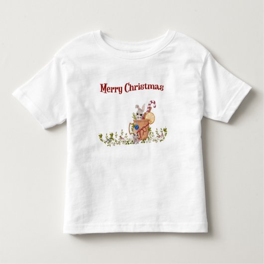 メリークリスマスラビットティーズバニーホリデーシーン トドラーTシャツ (正面)