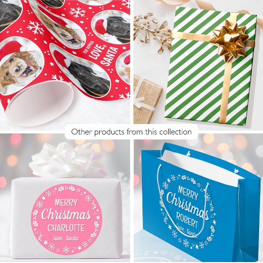 メリークリスマスラブサンタ名前をカスタムするグリーン ラージペーパーバッグ