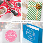 メリークリスマスラブサンタ名前をカスタムするピンク ラージペーパーバッグ