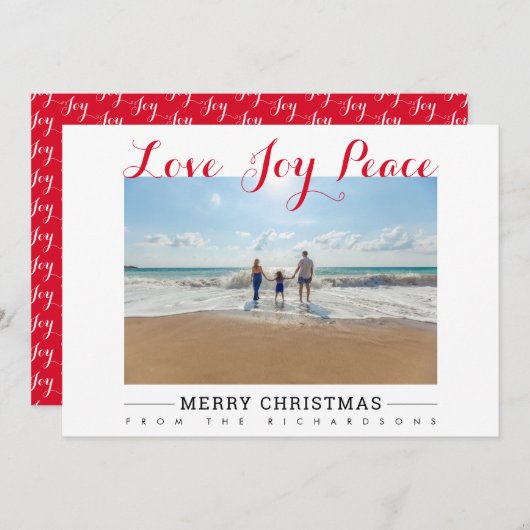 メリークリスマスラブジョイ平和タイポグラフィ写真 シーズンカード (正面/裏面)
