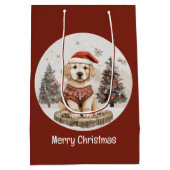 メリークリスマスラブラドールリトリエバーパピー ミディアムペーパーバッグ (裏面)