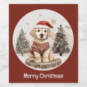 メリークリスマスラブラドールリトリエバーパピー ワインラベル (シングルラベル)