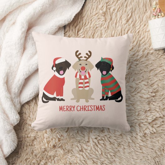 メリークリスマスラブラドールレトリエバードッグ クッション (ブランケット)