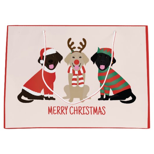 メリークリスマスラブラドールレトリエバードッグ ラージペーパーバッグ (正面)