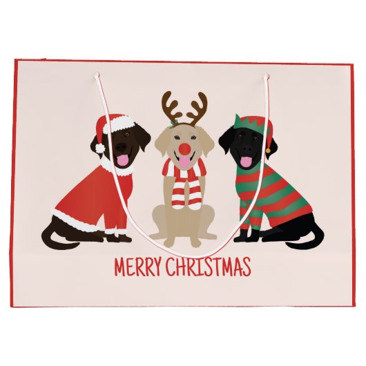 メリークリスマスラブラドールレトリエバードッグ ラージペーパーバッグ (裏面)