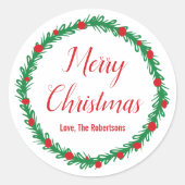 メリークリスマスラベル、ギフトラベル、ホリディトリート ラウンドシール (正面)
