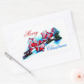 メリークリスマスラベル – 雪の小妖精や小人そり 長方形シール (封筒)