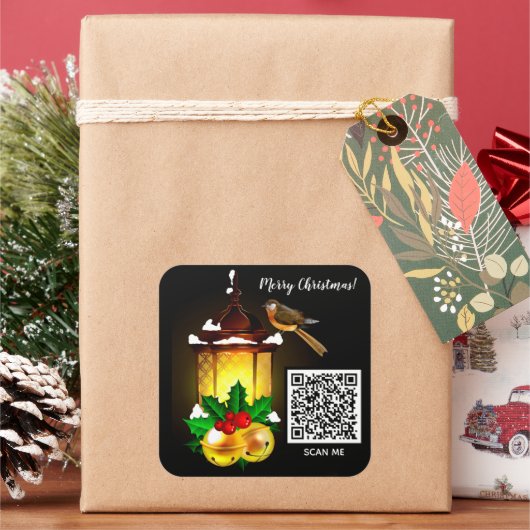 メリークリスマスランタンバードQRコード スクエアシール (クリスマス)