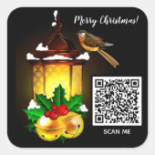 メリークリスマスランタンバードQRコード スクエアシール (正面)