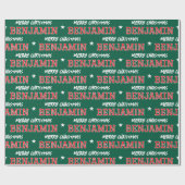 メリークリスマスラージスケール名前をカスタムするグリーンレッド ラッピングペーパー (フラット)