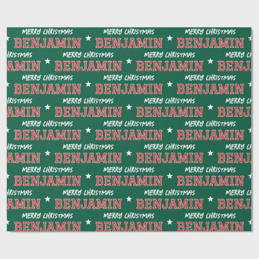 メリークリスマスラージスケール名前をカスタムするグリーンレッド ラッピングペーパー (フラット)
