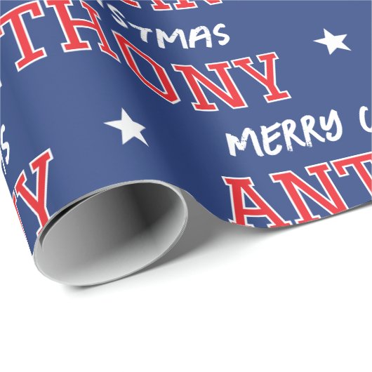 メリークリスマスラージスケール名前をカスタムするレッド海軍 ラッピングペーパー (ロールコーナー)