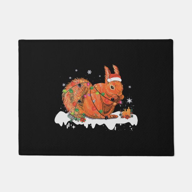 メリークリスマスリスのクリスマスオーナメントライト ドアマット (正面)