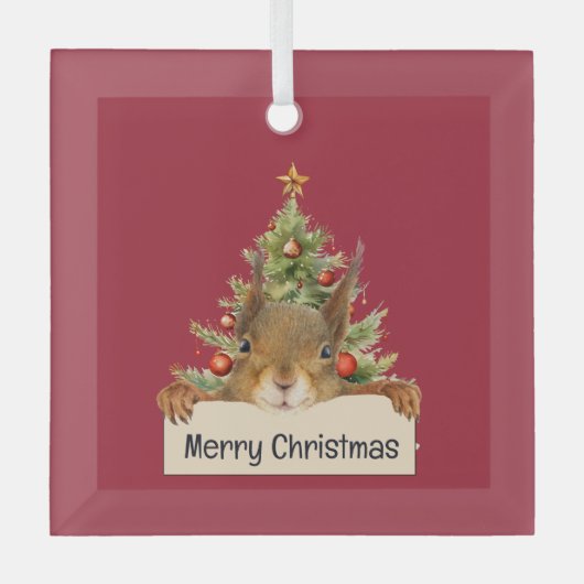 メリークリスマスリス編集可能クリスマスツリー ガラスオーナメント (正面)