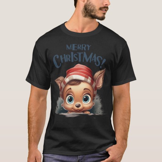メリークリスマスリトルトナカイ – クリスマス魔法 Tシャツ (正面)