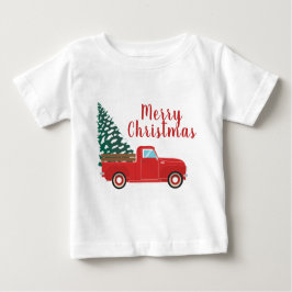 メリークリスマスリトルレッドピックアップトラックツリー ベビーTシャツ