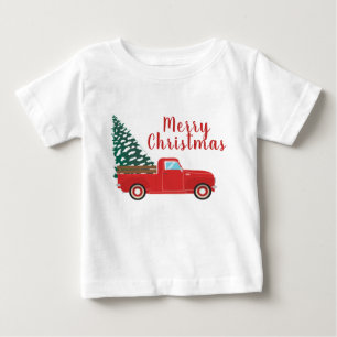 メリークリスマスリトルレッドピックアップトラックツリー ベビーTシャツ