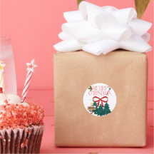 メリークリスマスリボンとクリスマスツリーのシール