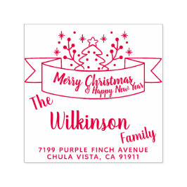 メリークリスマスリボンの手書き セルフインキングスタンプ