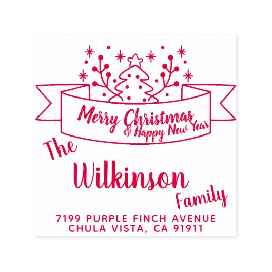 メリークリスマスリボンの手書き セルフインキングスタンプ (デザイン)