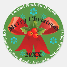 メリークリスマスリボンカスタム差出人住所ラベル ラウンドシール