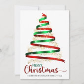 メリークリスマスリボンツリー金ゴールドグリッターホリデー カード (正面)
