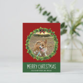 メリークリスマスリースかわいいカスタム犬フォトレッド ポストカード (スタンド正面)