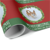 メリークリスマスリースかわいいカスタム犬フォトレッド ラッピングペーパー (ロールコーナー)
