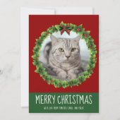 メリークリスマスリースかわいいカスタム猫フォトレッド シーズンカード (正面)