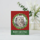 メリークリスマスリースかわいいカスタム猫フォトレッド ポストカード (スタンド正面)
