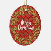 メリークリスマスリースとシェブロンレトロ セラミックオーナメント (右)