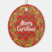 メリークリスマスリースとシェブロンレトロ セラミックオーナメント (左)