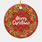 メリークリスマスリースとシェブロンレトロ セラミックオーナメント (裏面)