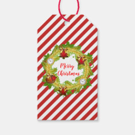 メリークリスマスリースとストライプ ギフトタグ