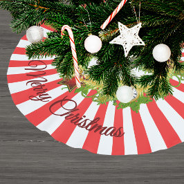 メリークリスマスリースとストライプ ブラッシュドポリエステルツリースカート