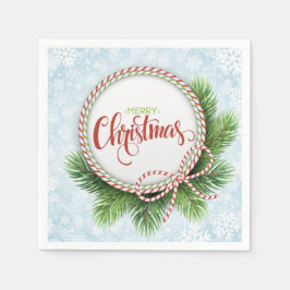 メリークリスマスリースと雪片 スタンダードカクテルナプキン