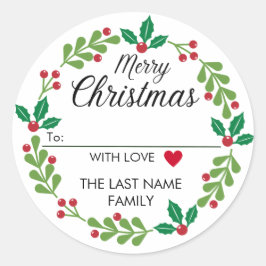 メリークリスマスリースのハートシール ラウンドシール