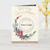 メリークリスマスリースのロゴグリーティングカード カード (黄色い花)