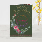 メリークリスマスリースのロゴグリーティングカード カード (黄色い花)