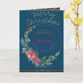 メリークリスマスリースのロゴグリーティングカード カード (黄色い花)