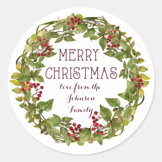 メリークリスマスリースの休日のステッカーのラベル ラウンドシール (正面)
