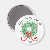 メリークリスマスリースの名前と年の追加 マグネット (正面/裏面)