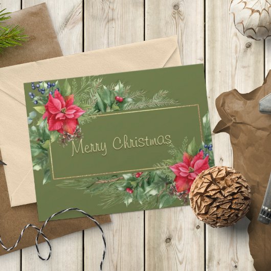 メリークリスマスリースウィンターレッドフラワーパインツリー シーズンカード