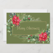 メリークリスマスリースウィンターレッドフラワーパインツリー シーズンカード (正面)