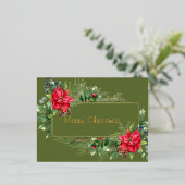 メリークリスマスリースウィンターレッドフラワーパインツリー 箔シーズンポストカード (立ち正面)