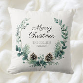 メリークリスマスリースグリーンパインコーンファームハウス クッション