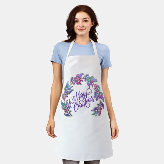 メリークリスマスリースジュエルトーン エプロン (着用した状態)