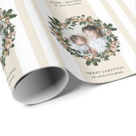 メリークリスマスリースストライプと写真 ラッピングペーパー